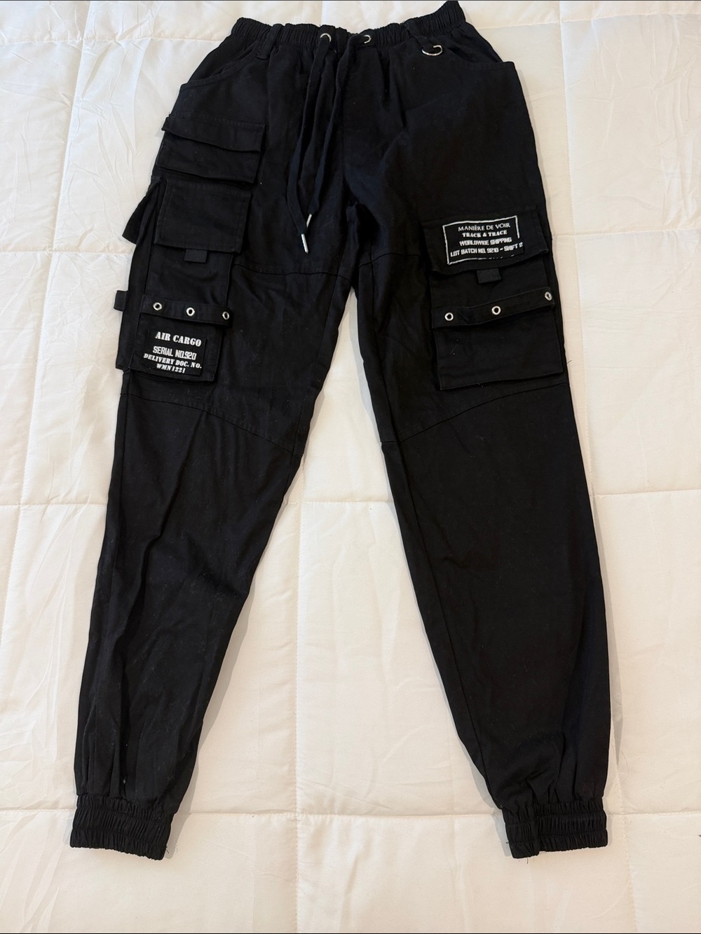 Maniere De Voir Black Tactical Cargo Joggers with Patch Details Size 8